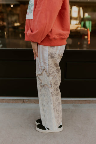 Floral And Stripe Wide Leg Pants