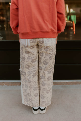 Floral And Stripe Wide Leg Pants