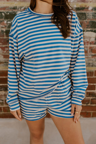 Striped French Terry Lounge Set- Royal
