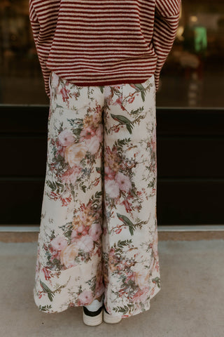 Made For Me Wide Leg Pants- Cream Floral
