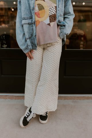 Made For Me Wide Leg Pants- Cream Dot