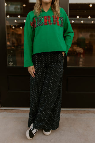 Made For Me Wide Leg Pants- Navy Dot