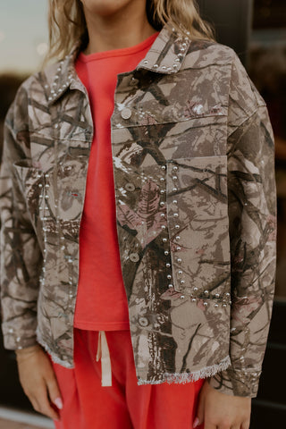 Studded In Camo Denim Jacket