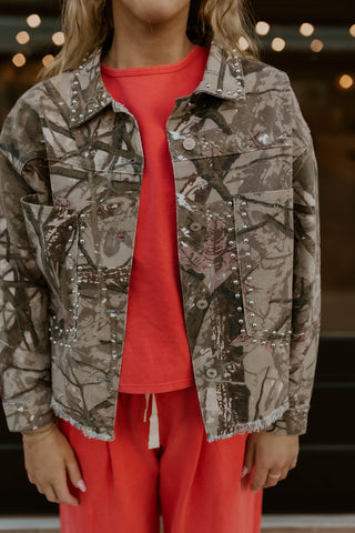 Studded In Camo Denim Jacket