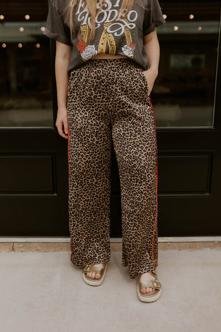 Side Lined Leopard Pants- Red