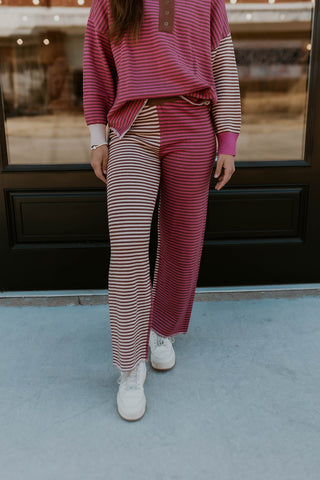 Berry Mix Stripe Wide Leg Pants