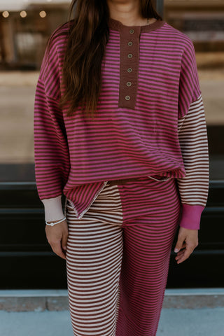 Berry Mix Stripe Henley Top