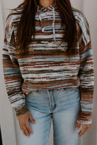 Brushed Striped Hooded Sweater