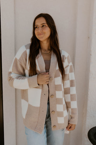 Mixed Check Cardigan- Comfy Luxe