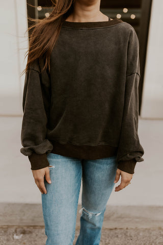 Open Back Mineral Wash Sweatshirt- Ash