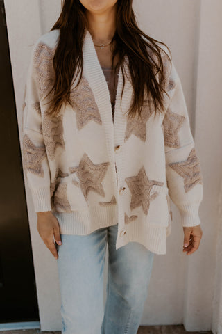 Star Print Oversized Boxy Cardigan