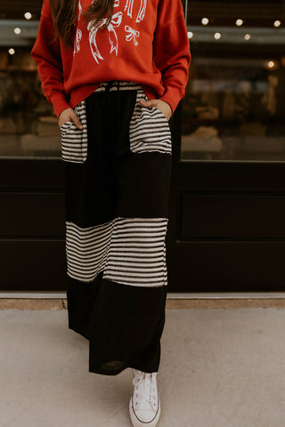 Added Stripes Wide Leg Pants- Black