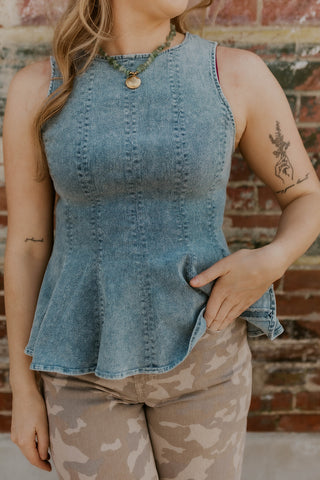 Sunlit Coast Denim Peplum Top