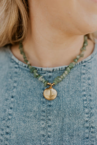 Shell Searching Beaded Necklace- Sage