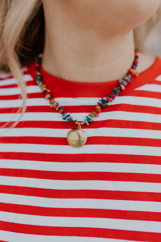 Shell Searching Beaded Necklace- Multi