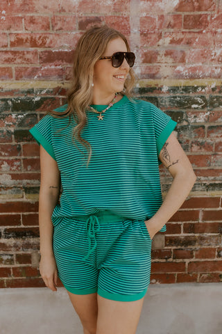 Striped Knit Top and Shorts Lounge Set