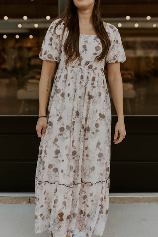 Printed Floral Bubble Sleeve Maxi Dress