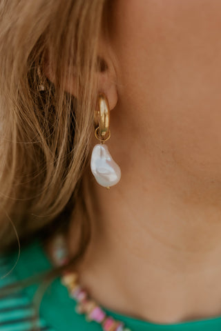 Dangle Pearl Hoop Earrings