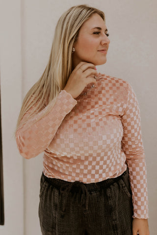 Peachy Checkered Mesh Top