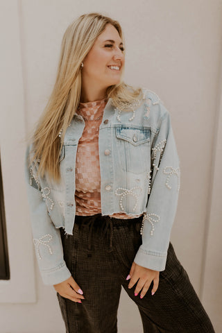 Peachy Checkered Mesh Top