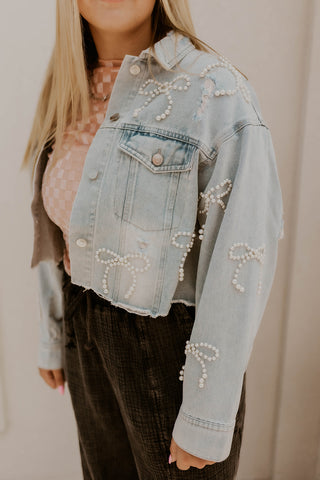 Pearl Bow Denim Jacket