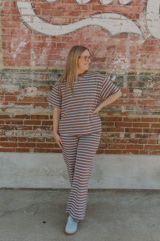 Rosy Rebel Striped Pants-Brown