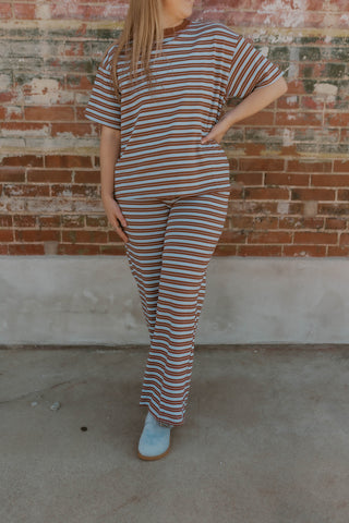 Rosy Rebel Striped Pants-Brown