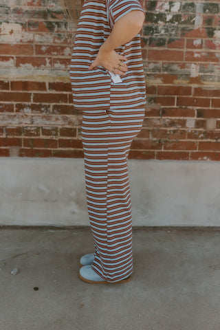Rosy Rebel Striped Pants-Brown