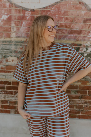Rosy Rebel Striped Top- Brown