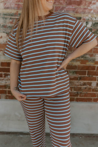 Rosy Rebel Striped Top- Brown