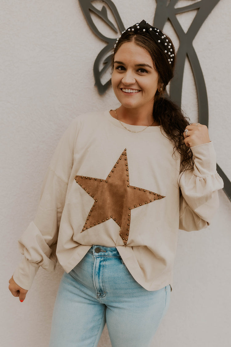 Studded Star Patch Top- Natural