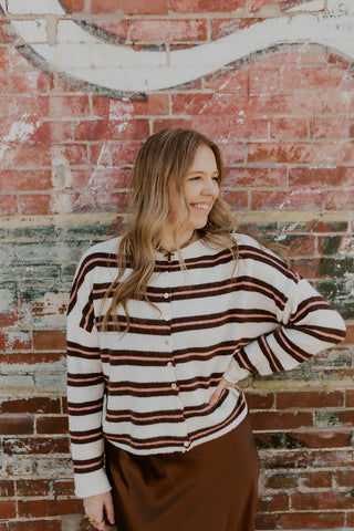 Striped In Color Cardigan- Ivory