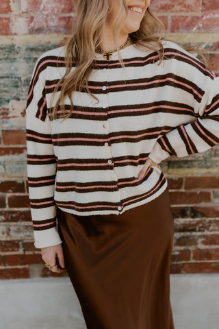 Striped In Color Cardigan- Ivory