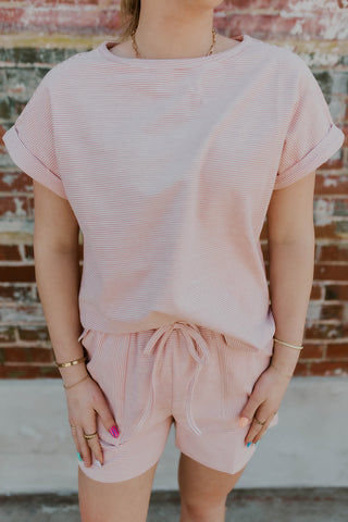 Striped French Terry Set- Blush