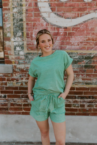 Striped French Terry Set- Kelly Green