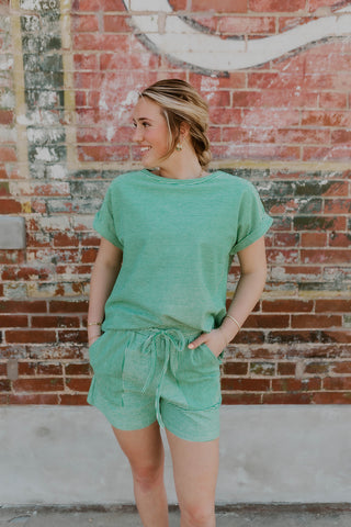 Striped French Terry Set- Kelly Green