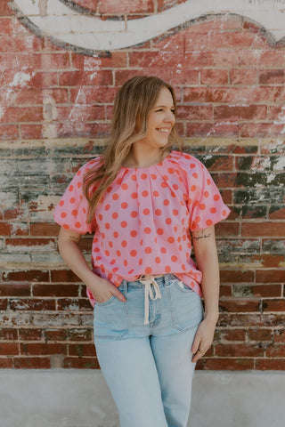 Bubble Sleeve Polka Dot Top