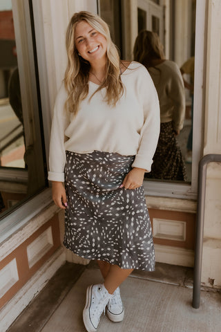 Animal Print Asymmetrical Skirt- Charcoal