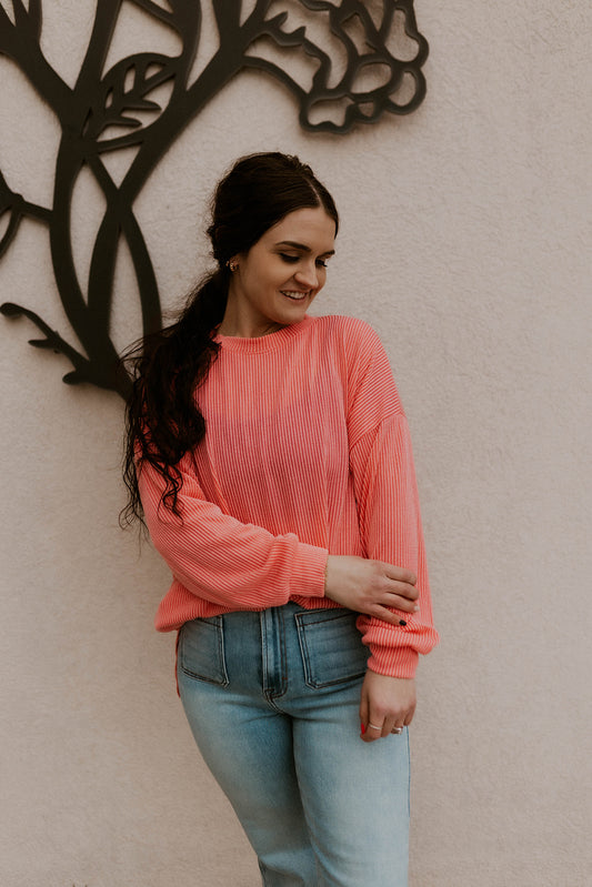 Back To Basic Ribbed Pullover- Pink