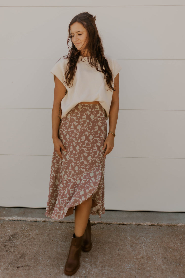 Asymmetrical Hem Floral Skirt