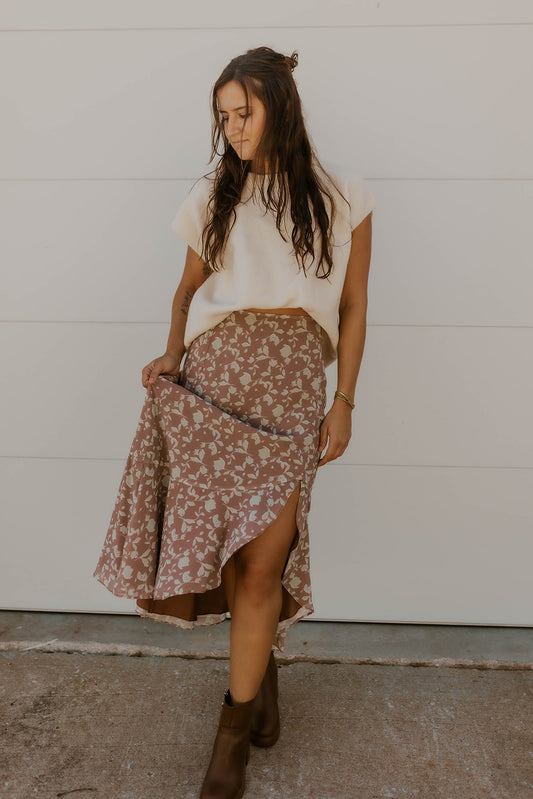 Asymmetrical Hem Floral Skirt