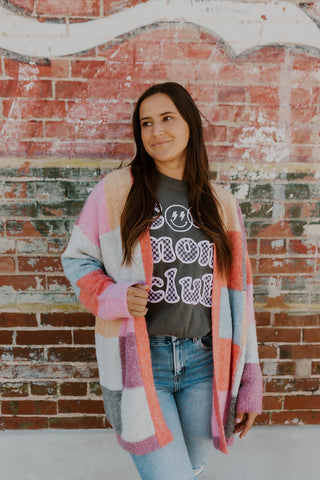 Blocked Out Cardigan- Pink Coral