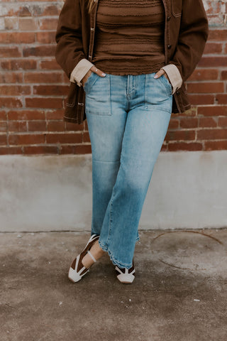 Scallop Days Wide Leg Jeans- Risen
