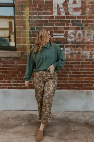 Washed In Comfort Mock Neck- Dark Green