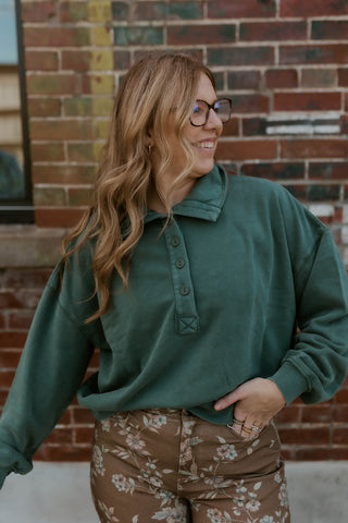 Washed In Comfort Mock Neck- Dark Green