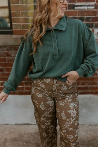 Washed In Comfort Mock Neck- Dark Green