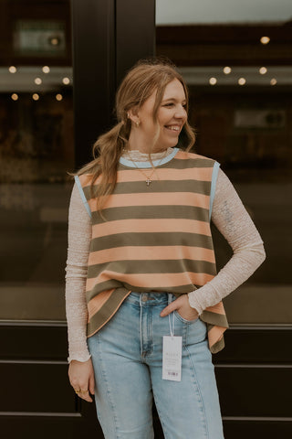 Vibrant In Color Stripe Top- Apricot Olive