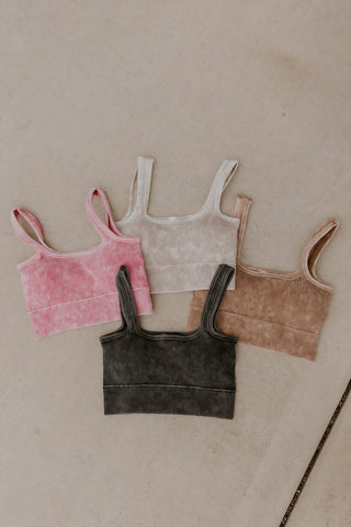 Padded Mineral Wash Square Neck Brami- Color Options
