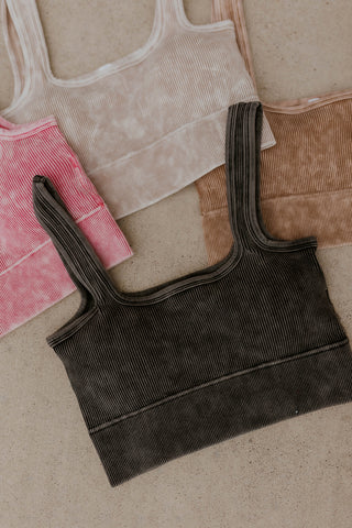 Padded Mineral Wash Square Neck Brami- Color Options
