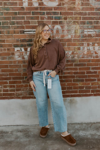 Washed In Comfort Mock Neck- Dark Brown